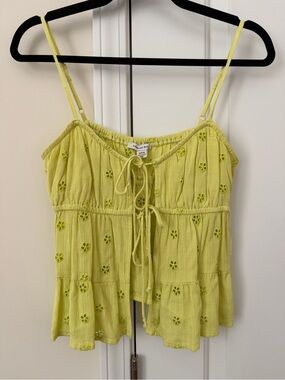 American Eagle Outfitters Yellow Eyelet Lace-Trim Tie-Front Cami